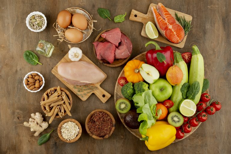 delicious food groups arrangement top view