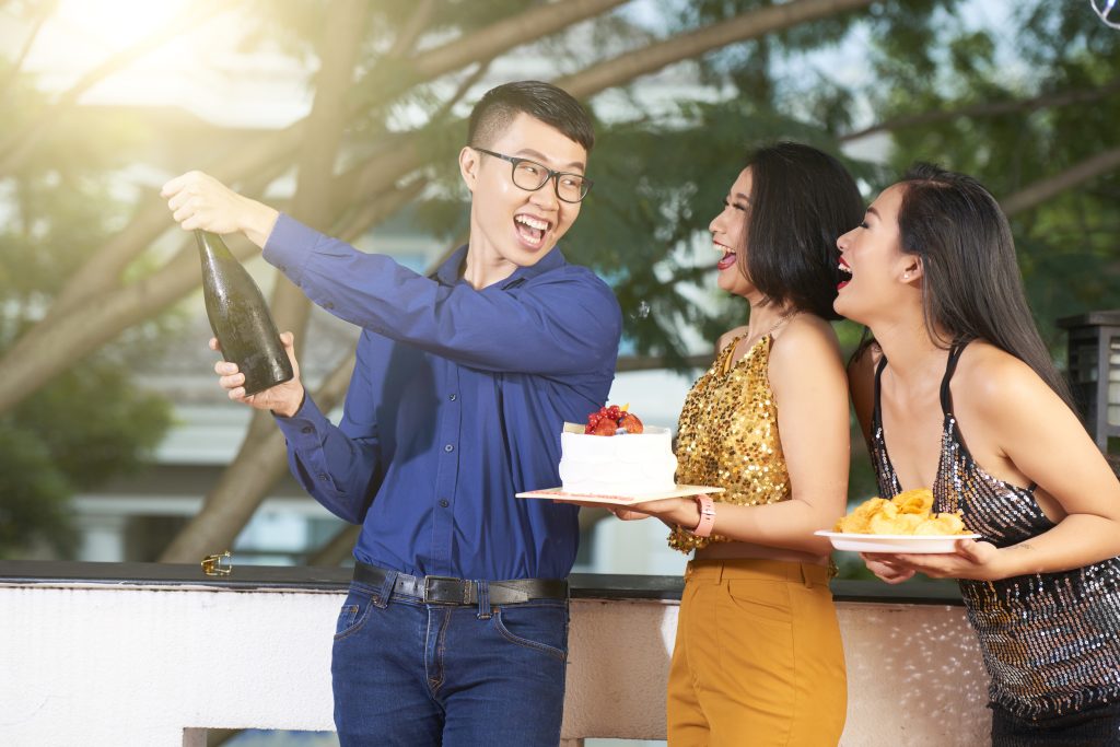 opening champagne bottle